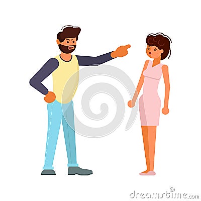 Man and woman quarrelling and making a loud public scandal. Vector Illustration